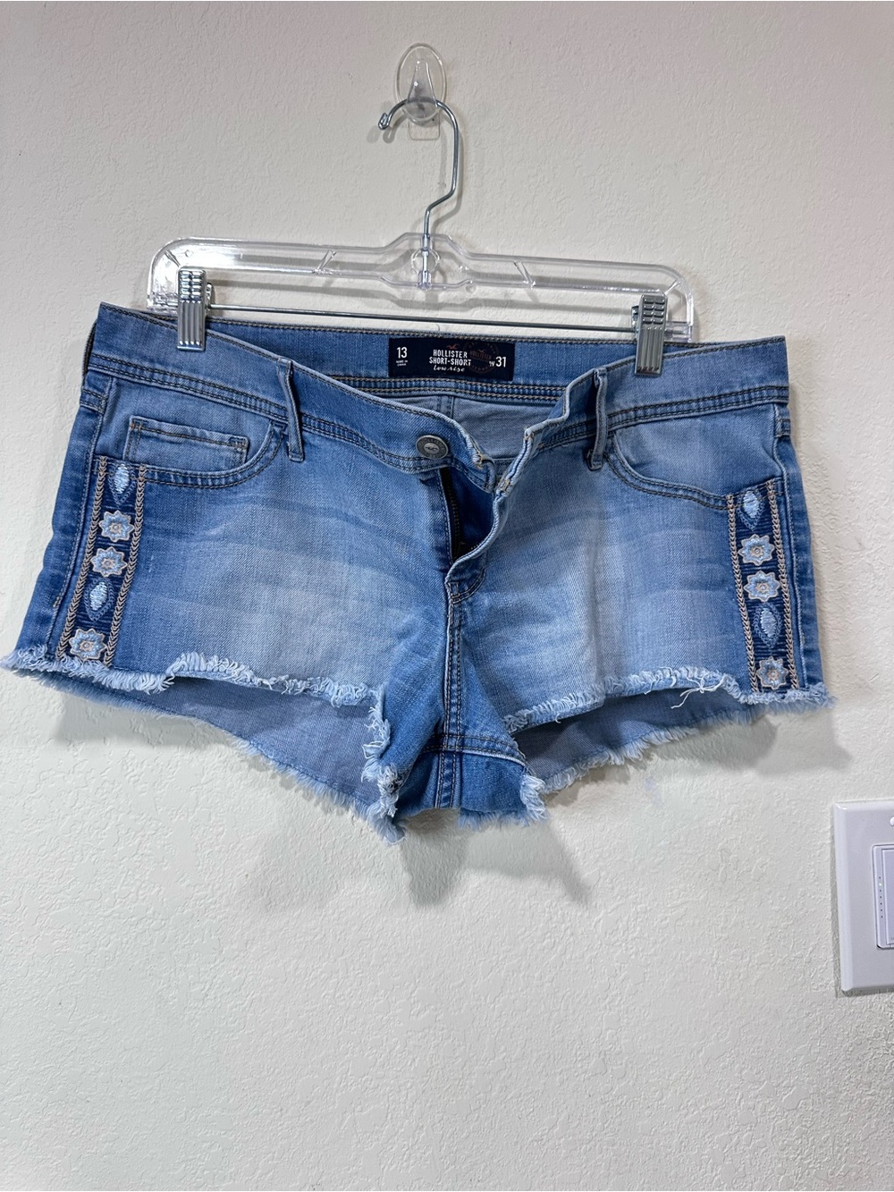 Hollister Light Blue Embroidered Denim Cutoff Shorts